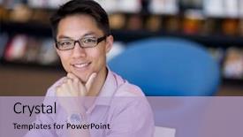  Presentation with asian - Beautiful PPT layouts featuring happy male asian student working backdrop and a  colored foreground