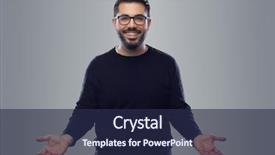  Presentation with professional - Cool new slide deck with happy male business man professional backdrop and a navy blue colored foreground