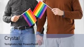  Presentation with gay pride - Cool new slide deck with happy male couple with rainbow backdrop and a teal colored foreground