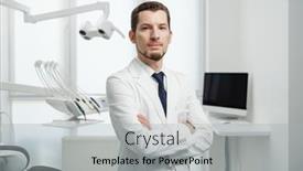  Presentation with lab coat - Presentation theme with happy-male-dentist-in-white background and a light gray colored foreground