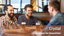  Presentation with pub - Presentation theme with happy male friends drinking beer background and a red colored foreground