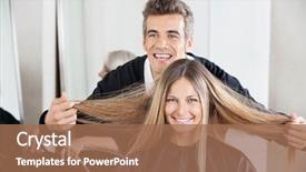  Presentation with female male symbol - Presentation design enhanced with customer's hair at salon background and a coral colored foreground