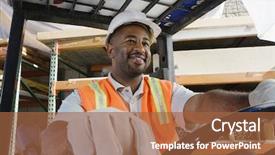  Presentation with forklift - Cool new presentation design with happy male industrial worker driving backdrop and a red colored foreground