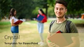  Presentation with student - Cool new slide deck with happy-male-student-outdoor-smiling backdrop and a yellow colored foreground