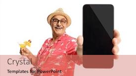  Presentation with tourist - PPT theme with happy-male-tourist-showing background and a  colored foreground