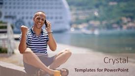  Presentation with alone - Presentation design enhanced with happy-male-traveler-exploring background and a coral colored foreground