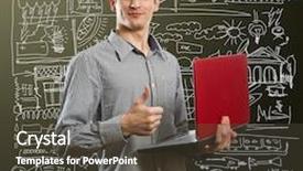  Presentation with done - Presentation theme featuring happy male with laptop in his hands shows well done background and a tawny brown colored foreground