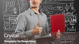  Presentation with done - Slides featuring happy male with laptop in his hands shows well done background and a dark gray colored foreground