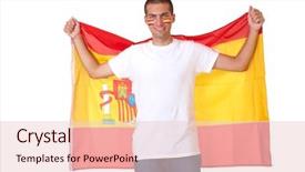  Presentation with lgbt diversity rainbow flag isolated - Colorful slide deck enhanced with happy male with spanish flag backdrop and a lemonade colored foreground