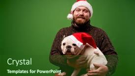 Presentation with santa - Slides featuring happy-man-and-dog background and a forest green colored foreground