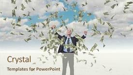  Presentation with happy sad face man - Audience pleasing presentation design consisting of happy man and flying dollar backdrop and a sky blue colored foreground