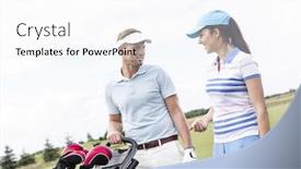  Presentation with course - Amazing presentation theme having happy man and woman conversing at golf course against clear sky backdrop and a white colored foreground