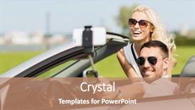  Presentation with road trip - Amazing slide deck having happy man and woman driving backdrop and a coral colored foreground