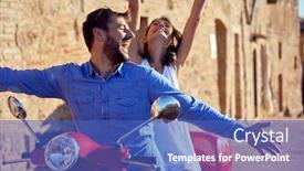  Presentation with motorcycle - Theme with happy-man-and-woman-spending background and a teal colored foreground