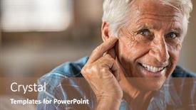  Presentation with old man - Audience pleasing presentation theme consisting of happy-man-at-home backdrop and a coral colored foreground