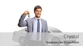  Presentation with car buying - Presentation design having happy-man-buying-a-new background and a light gray colored foreground