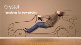  Presentation with hand drawn school - Slides having happy man driving an hand drawn car on the wall concept background and a coral colored foreground