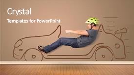  Presentation with driving - Presentation design with happy-man-driving-an-hand background and a coral colored foreground