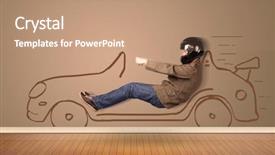  Presentation with driving - Amazing PPT theme having happy-man-driving-an-hand backdrop and a coral colored foreground