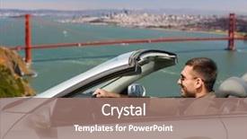  Presentation with road trip - PPT layouts enhanced with happy man driving convertible car background and a coral colored foreground