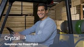  Presentation with lumber - Cool new slides with happy man driving forklift backdrop and a ocean colored foreground