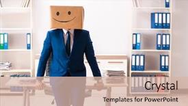  Presentation with employee recognition vedio - Slide deck having happy man employee with box background and a lemonade colored foreground