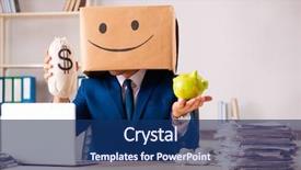  Presentation with happy sad face man - Cool new slides with happy man employee with box backdrop and a navy blue colored foreground