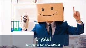  Presentation with box - Slide deck consisting of happy man employee with box background and a  colored foreground