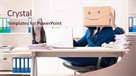  Presentation with box - Slides featuring happy man employee with box background and a sky blue colored foreground