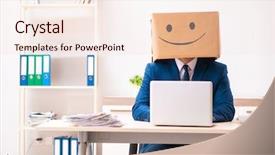  Presentation with box - Colorful theme enhanced with happy man employee with box backdrop and a lemonade colored foreground