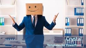  Presentation with box - Slide set consisting of happy man employee with box background and a  colored foreground