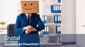  Presentation with man looking up happy - Beautiful slides featuring happy man employee with box backdrop and a  colored foreground