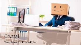  Presentation with recognition - Slides having happy man employee with box background and a  colored foreground