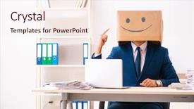  Presentation with recognition - Slide deck with happy man employee with box background and a sky blue colored foreground