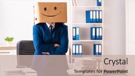  Presentation with box - Presentation theme consisting of happy man employee with box background and a soft green colored foreground