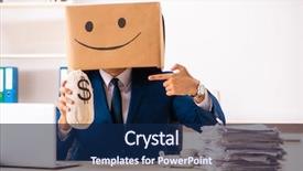  Presentation with box - Beautiful slide set featuring happy man employee with box backdrop and a navy blue colored foreground