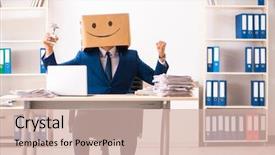  Presentation with employee - Cool new slides with happy man employee with box backdrop and a lemonade colored foreground