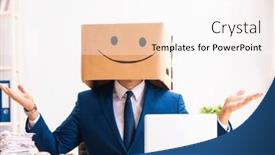 Presentation with box - PPT theme with happy-man-employee-with-box background and a  colored foreground
