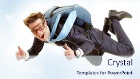  Presentation with parachute - Cool new presentation with happy man flying with parachute backdrop and a sky blue colored foreground