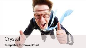  Presentation with parachute - Beautiful presentation theme featuring happy man flying with parachute backdrop and a lemonade colored foreground