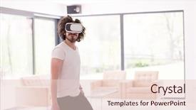  Presentation with virtual reality - Colorful PPT theme enhanced with happy man getting experience using backdrop and a lemonade colored foreground