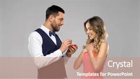  Presentation with engagement - Slides with happy man giving diamond ring background and a coral colored foreground
