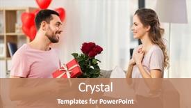  Presentation with valentines day - Slide deck consisting of happy man giving woman flower background and a coral colored foreground