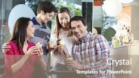  Presentation with ice cream - Colorful PPT theme enhanced with happy man having ice cream backdrop and a gray colored foreground
