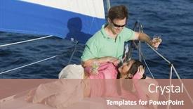 Presentation with yacht - PPT theme having happy-man-holding-wine-glass background and a coral colored foreground
