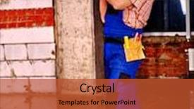  Presentation with builder - Colorful presentation theme enhanced with happy-man-in-builder-helmet backdrop and a red colored foreground