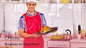  Presentation with food chicken - Slide deck consisting of happy man in chef hat cooking chicken cooking food background and a red colored foreground