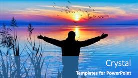  Presentation with sea sun - PPT theme with happy-man-in-front background and a teal colored foreground