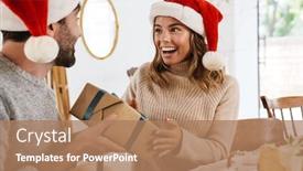  Presentation with christmas dinner - Audience pleasing slide set consisting of happy-man-in-santa-claus backdrop and a coral colored foreground