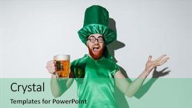  Presentation with man looking up happy - Presentation theme with happy man in st patriks background and a seafoam green colored foreground